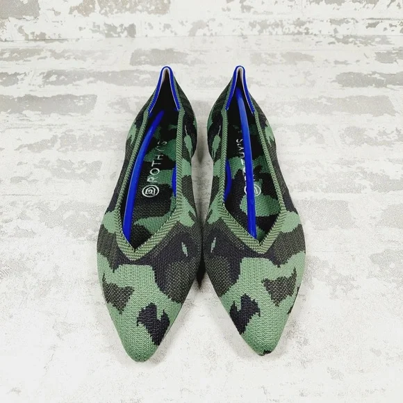 NEW Rothy’s The Point Olive Camo Slip On Ballet Flat Shoes W156